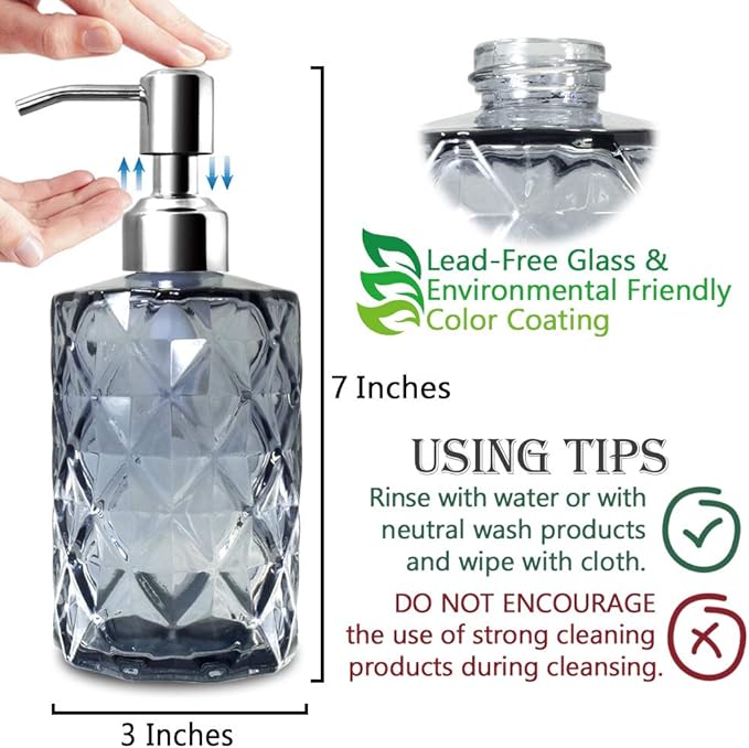 JASAI 12Oz Diamond Grey Glass Soap Dispenser - Image 7