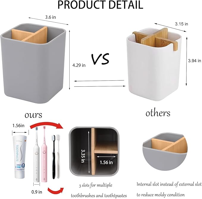 Bamboo Toothbrush Holder for Bathrooms Toothpaste Organizer - Image 2