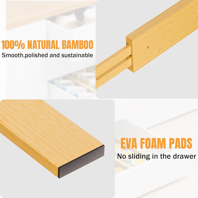 Bamboo Drawer Dividers Organizers, 2.56" High, 6 Pack | Expandable Separators - Image 7