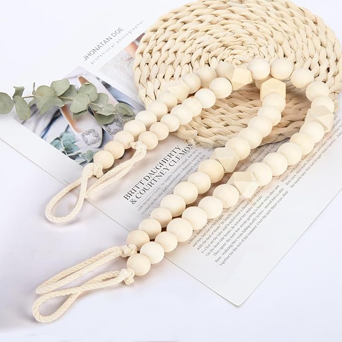 KLOGTSIND Wood Bead Curtain Tiebacks, 4 Pack Curtain Tie Backs - Image 5