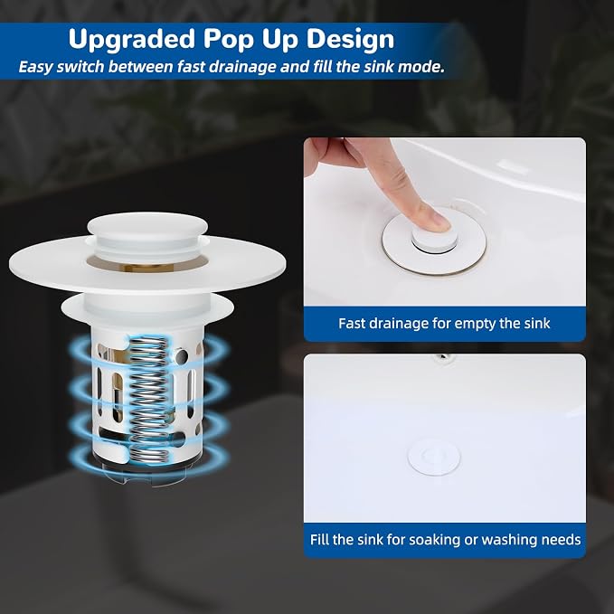 Hibbent Upgraded 3 in 1 Bathroom Sink Drain Strainer, Pop Up Stopper | - Image 6