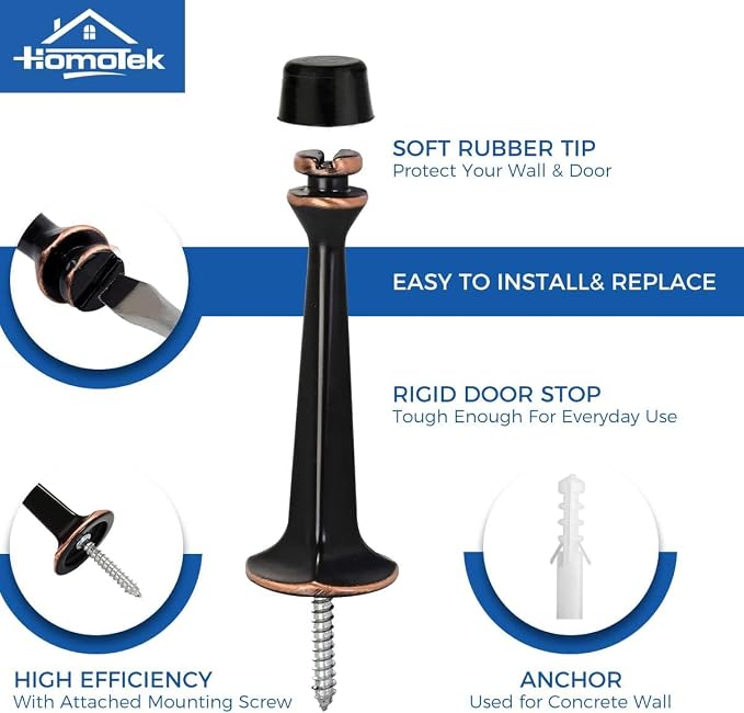HOMOTEK 4 Pack Heavy Duty Solid Rigid Door Stop - Image 2