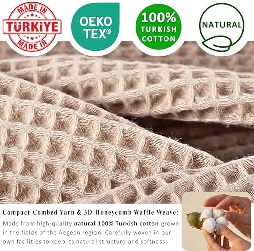 PÜSKÜL Natural 100% Turkish Cotton Waffle Hand and Kitchen Towels Set of 3 - Image 3
