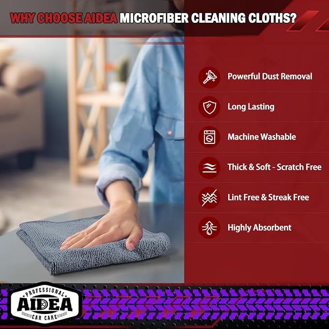 AIDEA Microfiber Cleaning Cloth Grey 150PK, Shop Towels Shop Rags 12×12" | - Image 3