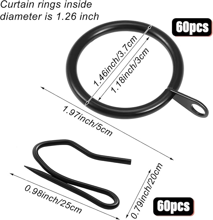 60 Pieces Metal Drapery Curtain Rings Curtain Hanging Rings and 60 Pieces Metal - Image 2