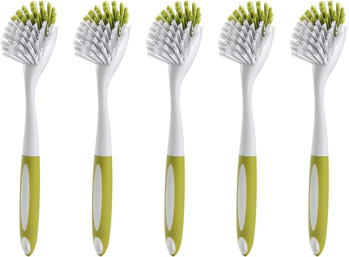 Dish Brush with Handle, Stiff Bristles Dish Scrubber by YeuDeuy