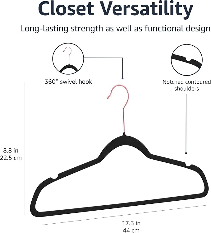 Amazon Basics Slim Velvet Non-Slip Space Saving Sturdy Suit Clothes Hangers - Image 5