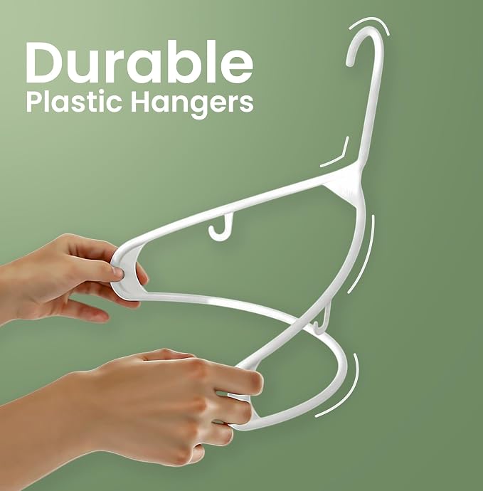 Utopia Home Plastic Hangers 20 Pack – Built-in Strap Hooks White | Space saving - Image 6