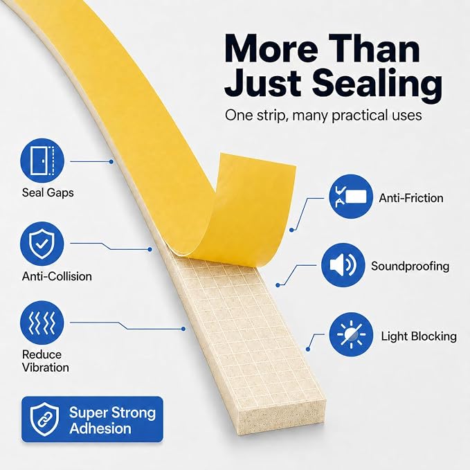 33FT EVA Foam Weather Stripping Door Seal, Self-Adhesive Weatherstrip Tape - Image 4