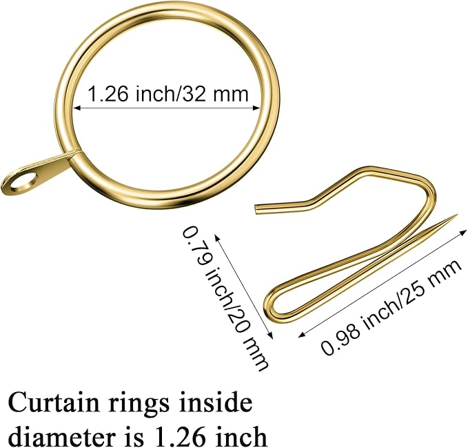 Hotop 60 Pcs 1.26 Inch Curtain Ring and 60 Pcs Pin Hook, 0.98/1.26/1.5/1.65 - Image 2