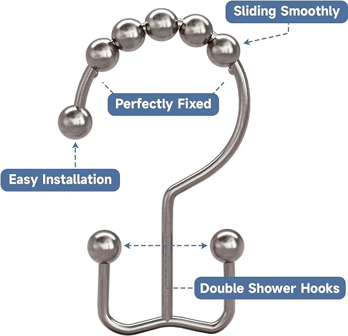 Titanker Shower Curtain Hooks Rings, Rust Resistant Metal Double Glide Shower - Image 5