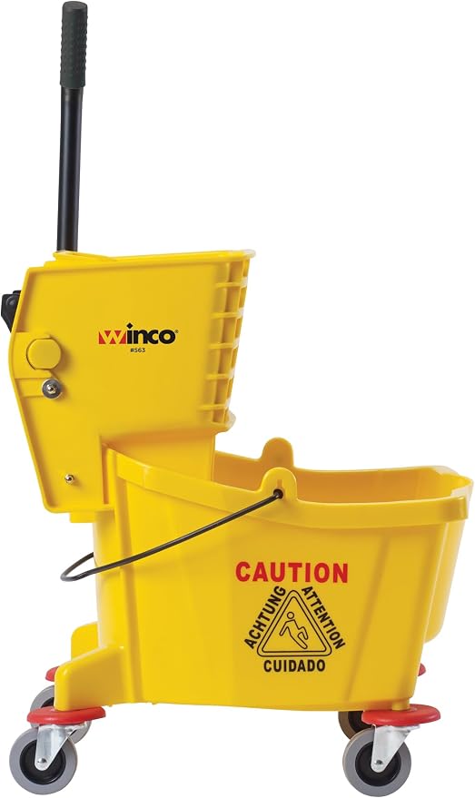 Winco 26 qt Yellow Commercial Plastic Mop Bucket on Wheels - Image 2