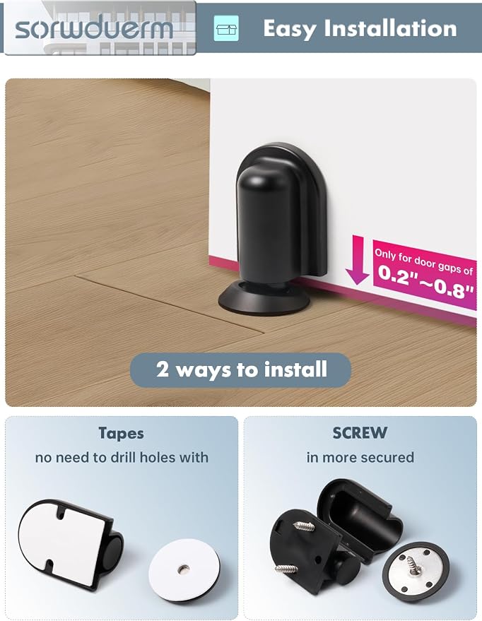 2 Pack Black Door Stopper Magnetic Door Cathc Matte Black Floor Mounted Door - Image 5