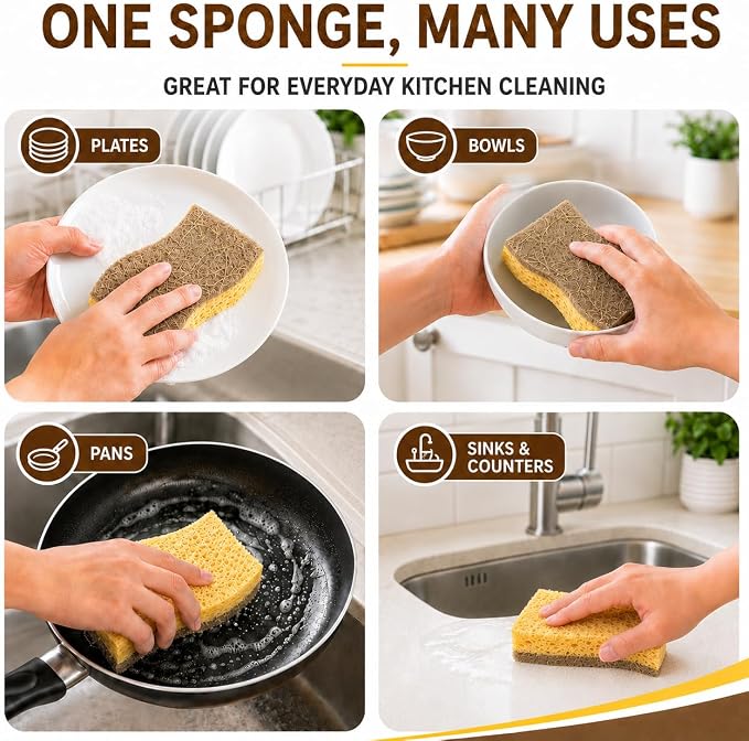 Natural Kitchen Sponges for Dish, Non-scratch cleaning, Rich lasting foam - Image 6