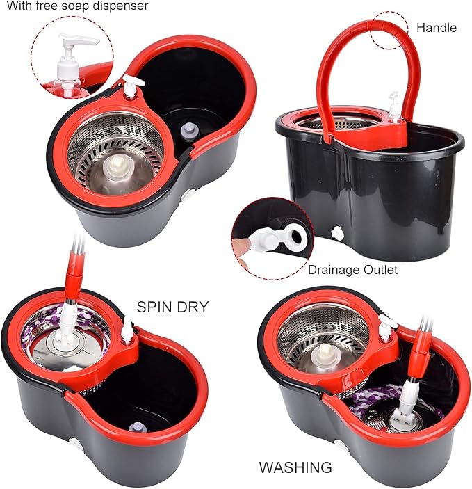 Spin Mop and Bucket with Wringer Set, 6 Mop Refills - Image 4