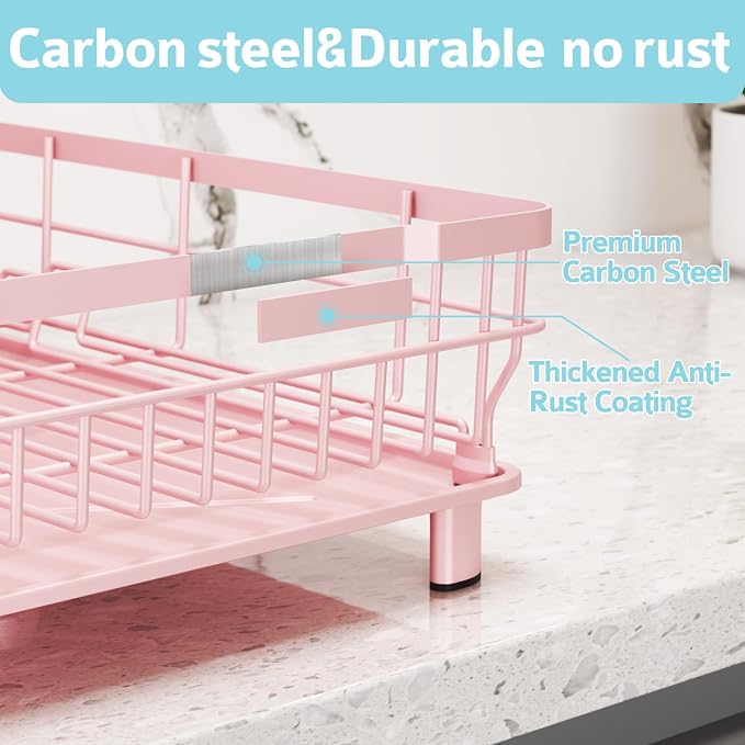 Dish Drying Rack for Kitchen Counter, 12.8" W x 16.9" L, Self-Draining - Image 3