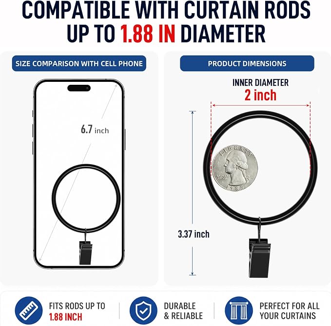 Lansian 100 Pack Curtain Rings - Image 7