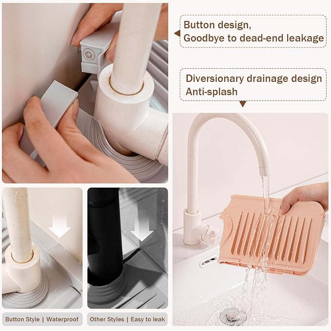 14.5" Silicone Faucet Handle Drip Catcher Tray, 7° Sloped Self Draining Mat - Image 5