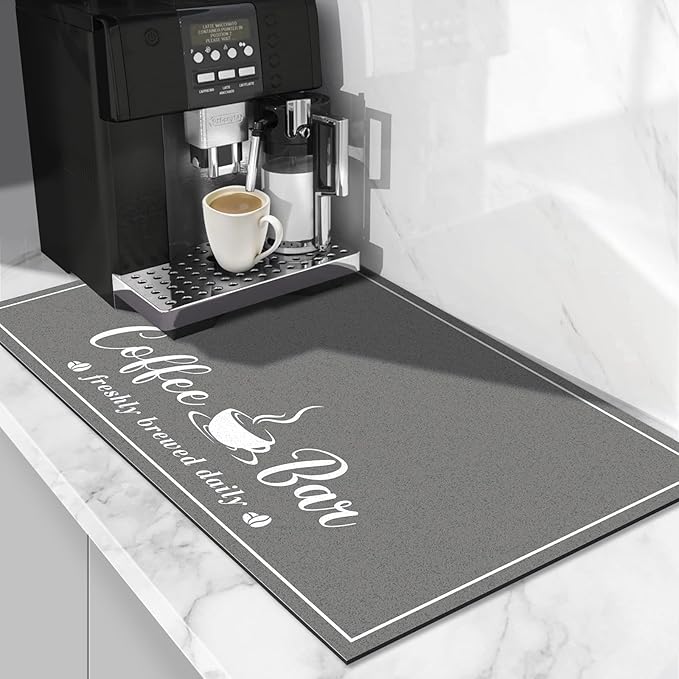 CooRug Fashion Coffee Mat, Dish Drying Mat 12" x 20" Dark Grey | Hide Stain by CooRug