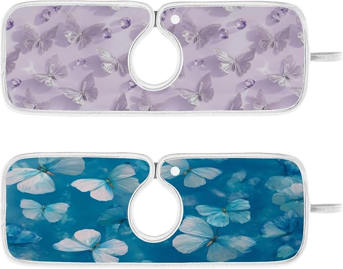 Ink Blue Butterfly Light Purple Butterfly Sink Mat - Image 2