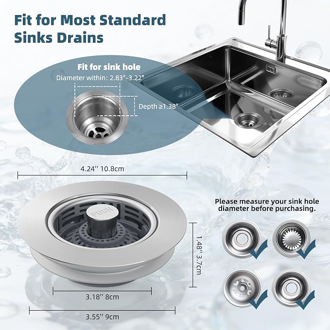 Hibbent 3 in 1 Kitchen Sink Drain Strainer, Metal Pop Up Stopper - Image 8