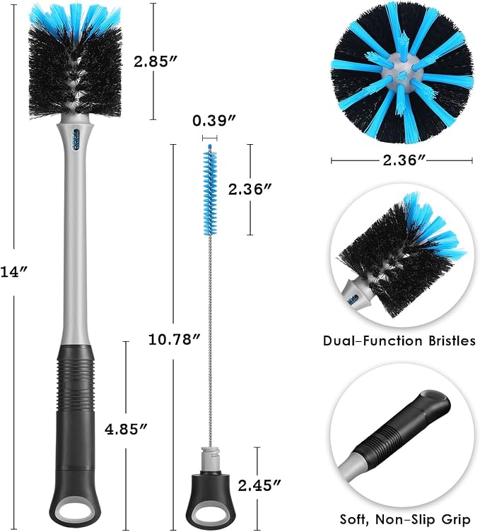 MOSOLAN 2-in-1 Bottle Brush and Straw Cleaner Brush, 1 Pack | Long Handle Water - Image 4