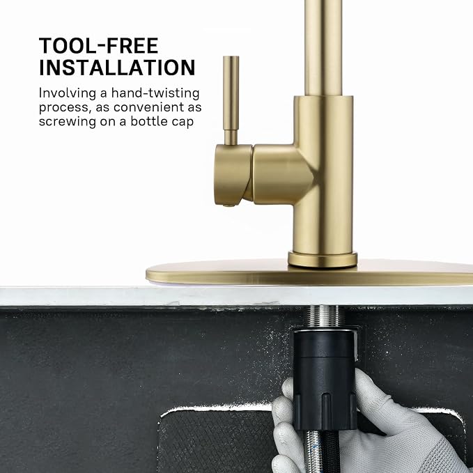 WEWE Pull-Down Kitchen Faucet, 3-Mode Sprayer, High Arc | 360° Swivel, SUS 304 - Image 7