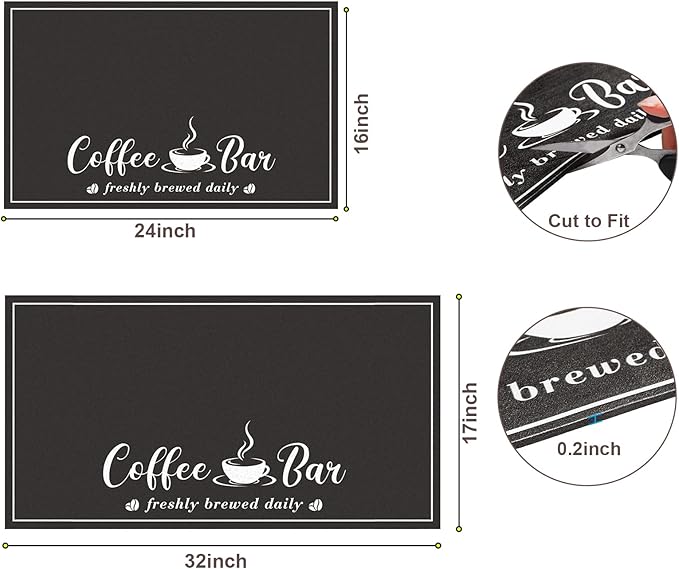 CooRug Fashion Coffee Mat, Dish Drying Mat 17" x 32" Black | Hide Stain - Image 2