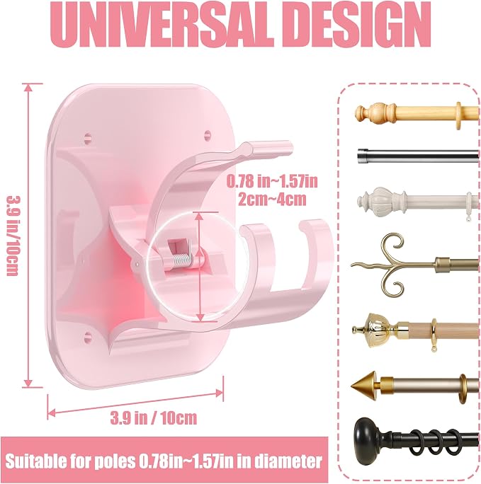 No Drill Curtain Rod Brackets-20LB, 6 Pack Self Adhesive Curtain Rod Holder | - Image 3