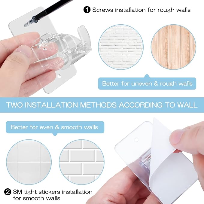 Wabboreq 8PCS No Drill Curtain Rod Brackets, Self-Adhesive, Plastic & Stainless - Image 5