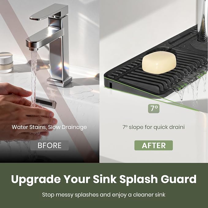 2PCS 24 Inch Faucet Mat for Kitchen Sink, Silicone Splash Guard for Kitchen - Image 3