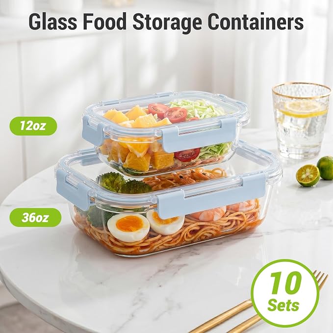 Dealusy 10 Sets 36 oz & 12 oz Glass Food Storage Containers - Image 2