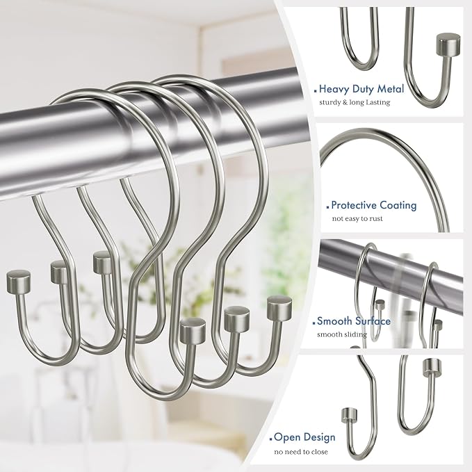 Bathway Shower Curtain Hooks, Metal Shower Curtain Hooks Rust Proof, Smooth - Image 2