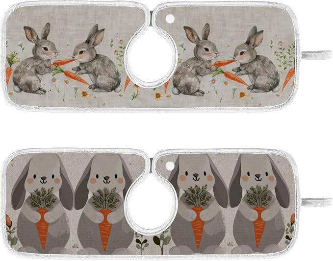 Cute Grey Bunny Carrot Daisy Sink Mat by Tatenale