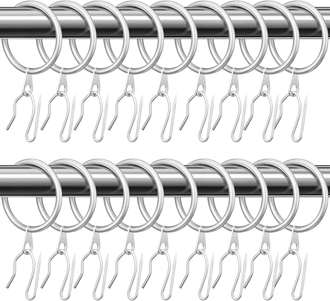 Hotop 60 Pcs 1.26 Inch Curtain Ring and 60 Pcs Pin Hook, Matt Silver | Metal by HOTOP
