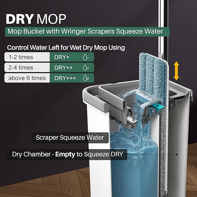 JOYMOOP Flat Mop and Bucket Set, Hands-Free Floor Cleaning Kit, 8 Washable - Image 3