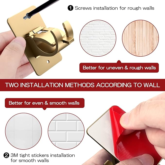 CIEMGNZOC 4PCS No Drill Curtain Rod Brackets, Self-Adhesive & Screw Mount - Image 5