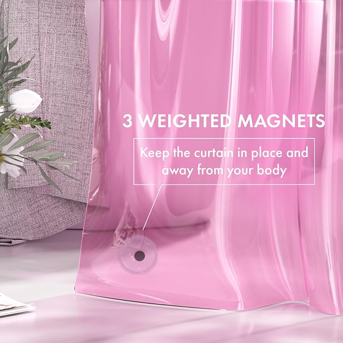 AmazerBath Shower Curtain Liner, 72x72 Transparent Hot Pink Shower Liner - Image 5