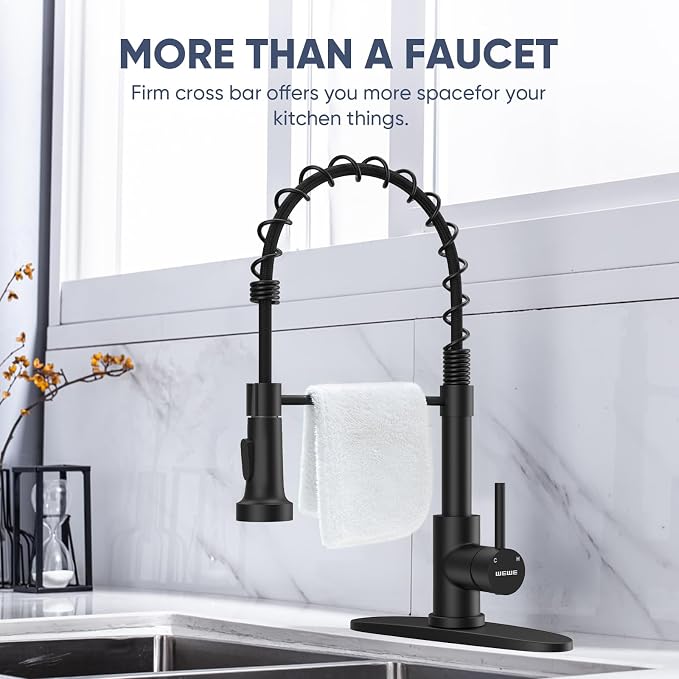 WEWE Pull-Down Kitchen Faucet, 2-Mode Sprayer, Matte Black, High Arc | 17-Inch - Image 7