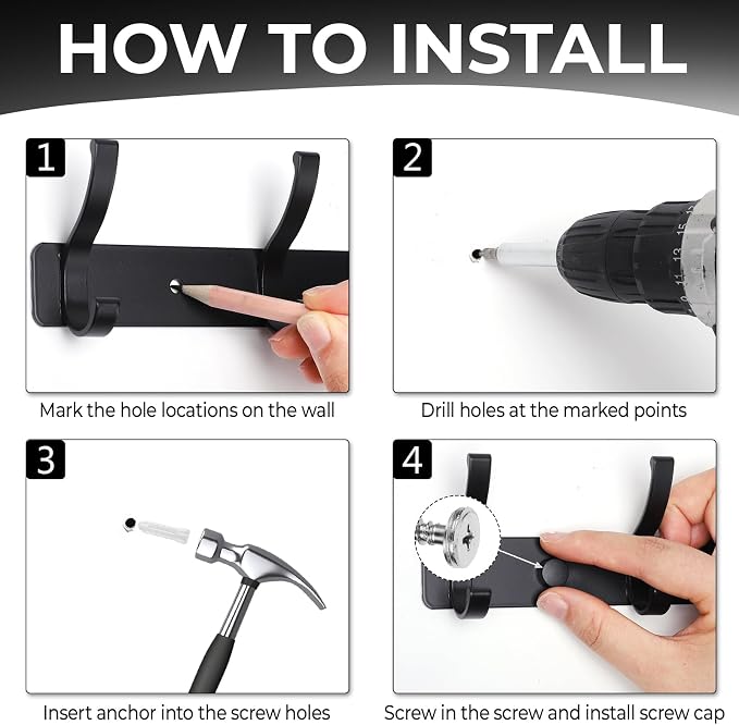 Wall Mount Coat Rack 1 Pack, Smooth Hook Edges, Screw Installation, Double - Image 5