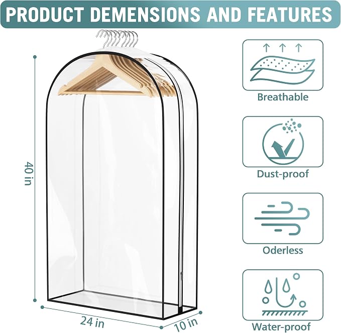 Liuoud Clear Garment Bags for Hanging Clothes 10” Gusseted, 6 Pack, 40” | Suit - Image 4