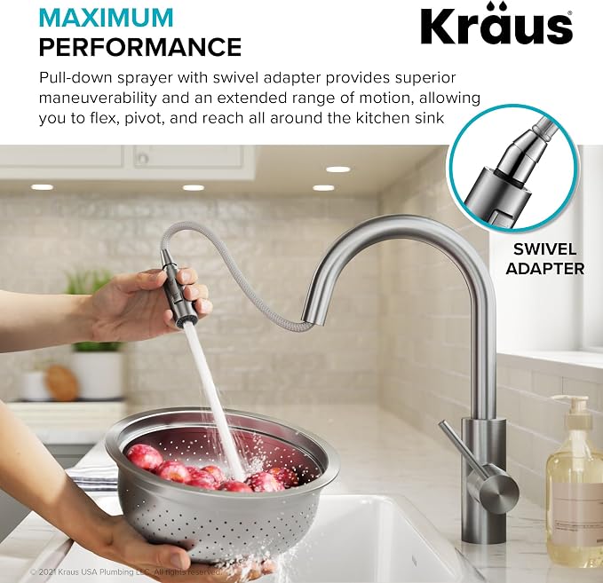 KRAUS Spot Free Brushed Brass Pull Down Kitchen Faucet KPF-2620BB | QuickDock - Image 8