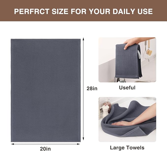 Homaxy 100% Cotton Oversized Waffle Weave Kitchen Towels 8-Pack, Dark Grey | 20 - Image 3