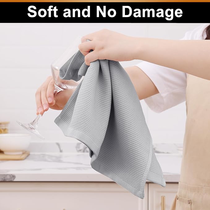 Homaxy 100% Cotton Waffle Weave Kitchen Towels, 6 Pack, Light Grey - Image 4
