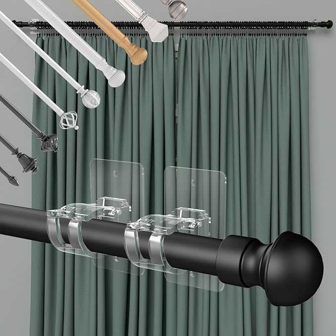 Wabboreq 8PCS No Drill Curtain Rod Brackets, Self-Adhesive, Plastic & Stainless - Image 7