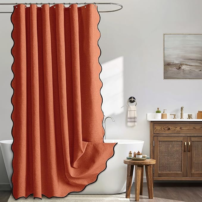 MIULEE 72"x84" Extra Long Scalloped Linen Shower Curtain Burnt Orange by MIULEE