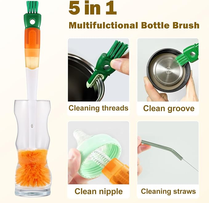 XYFuuee 5Pcs Water Bottle Cleaner Brush Set 5 in 1 Cup Straw Cleaning Brush | - Image 2