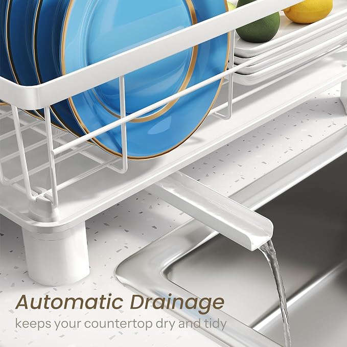 SNTD Dish Drying Rack for Small Kitchen Counter, Rotating Spout & Angled - Image 4