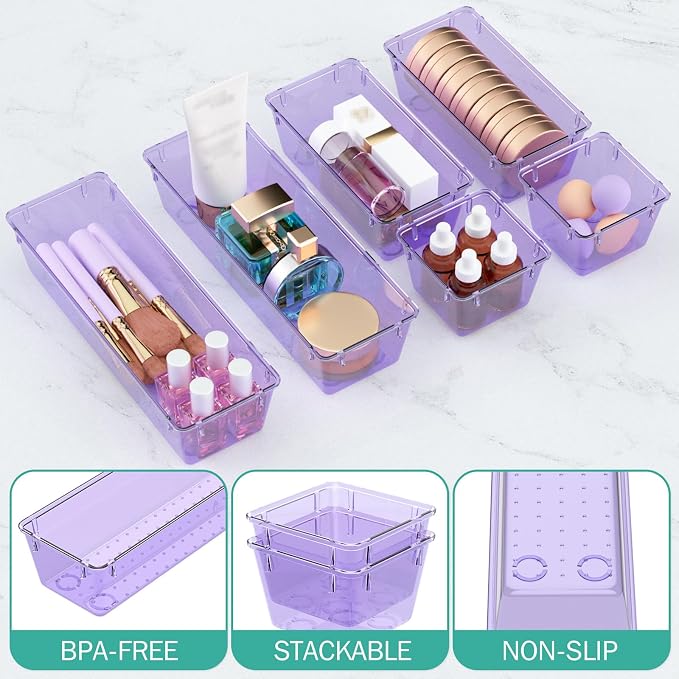 9 Pack Clear Drawer Organizer Set, Drawer Storage Trays, Storage Bins | Acrylic - Image 3