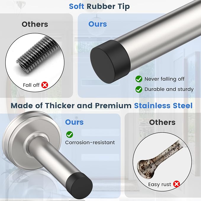 2 Pack Door Stops, 304 Stainless Steel Door Stoppers, Easy Installation - Image 6